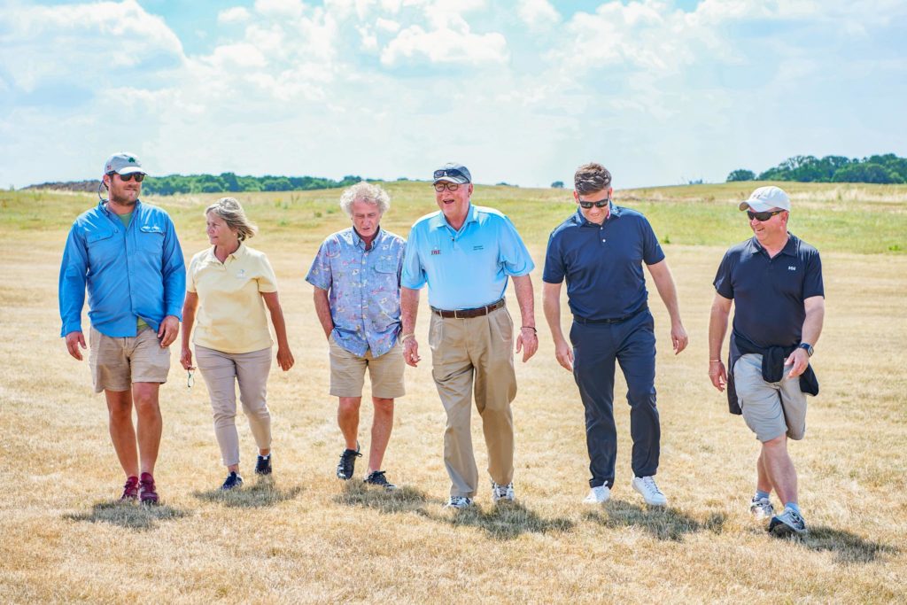 (From left) Matt McGarey, Cynthia Dye, Tony Menai-Davis, Perry Dye, Ceri Menai-Davis and Nigel Ely during a course inspection at West London Links in summer 2018. Photo by Robert Parfitt.